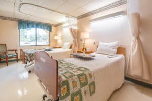 A patient's semi private room at Hemet Hills